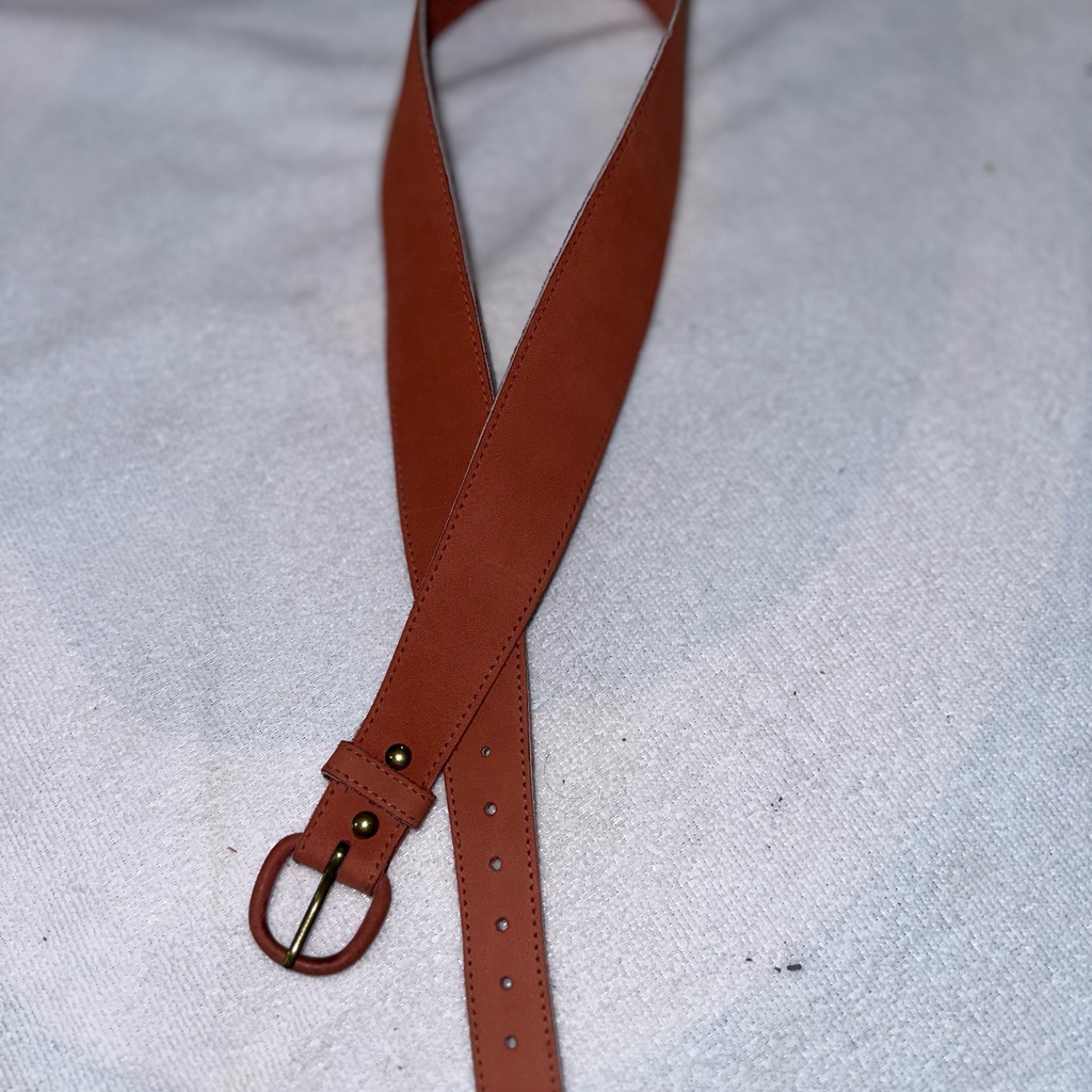 Brown Leather Belt With Gold Buckle